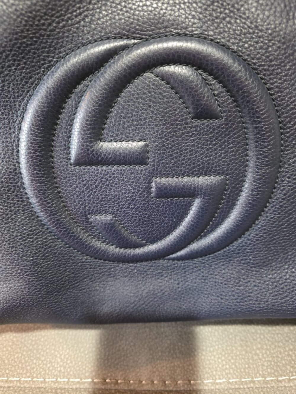 Authentic Navy Blue Gucci Soho Hobo Medium Shoulder Bag